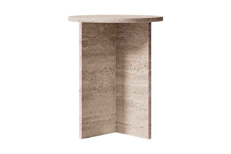Travertine Corner Table with Round Disc Corner Columns