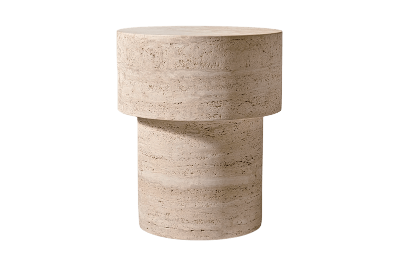 Double-Column Light Brown Travertine Corner Table