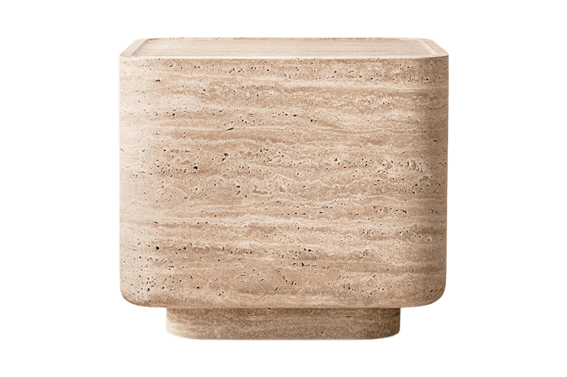 Light Brown Travertine Corner Table with Square Base