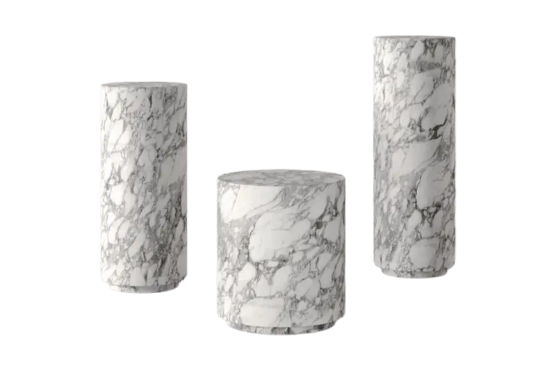White Cylindrical Combination Marble Corner Table with Large Flowers