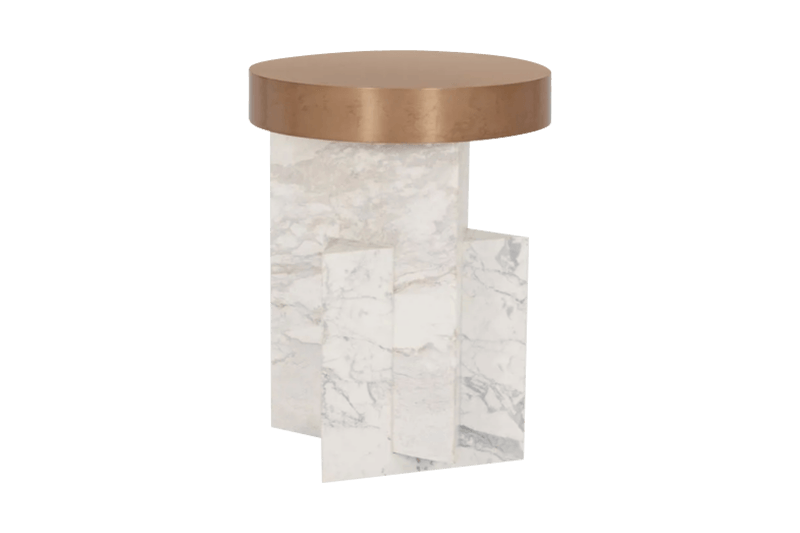 Copper-Top Geometric Marble Corner Table