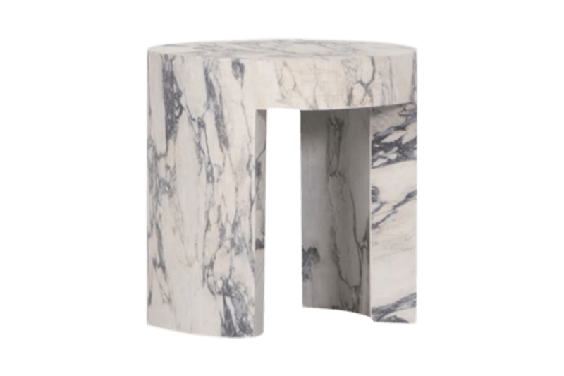 Curved-Edge White Pattern Marble Corner Table