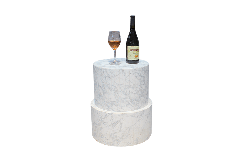 Double-Layer White Marble Corner Table with Medium Pattern