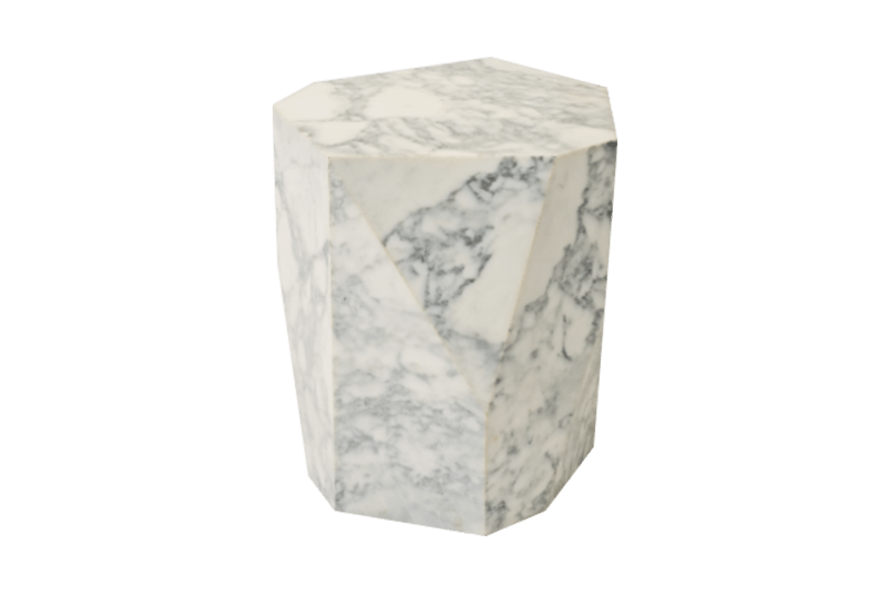Multi-Faceted White Marble Corner Table with Medium Pattern