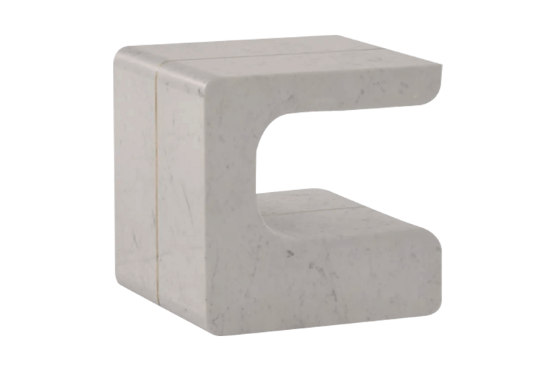 C-Shaped Light Gray Marble Corner Table