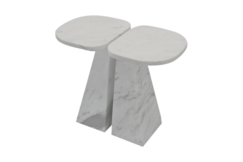 Double Pyramid White Pattern Marble Corner Table