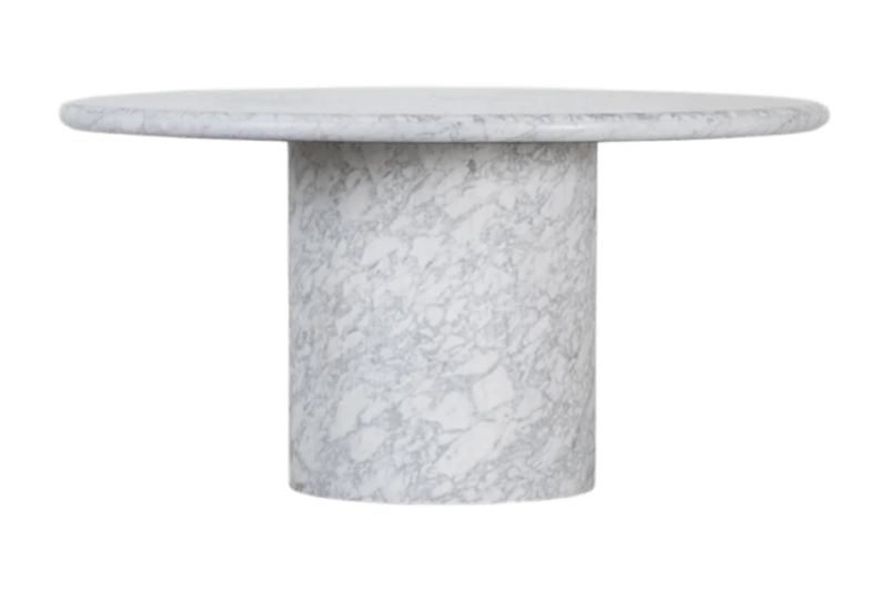 Elegant White Cylindrical Marble Table with a Medium Floral Pattern