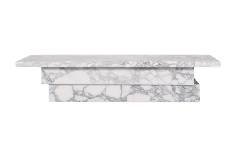 White and Brown Marble Coffee Table with a Tiered Pattern