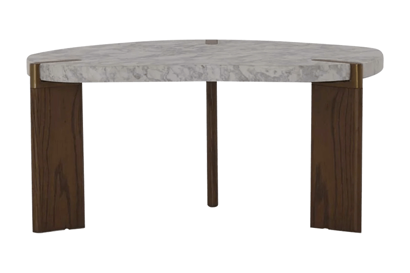 Gray-Veined Marble Coffee Table with Wooden Supports
