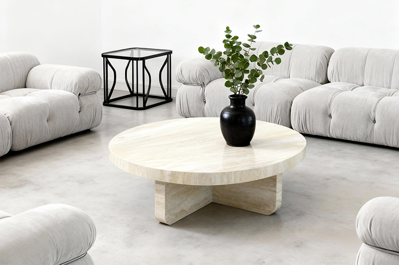 Round Light Brown Marble Coffee Table