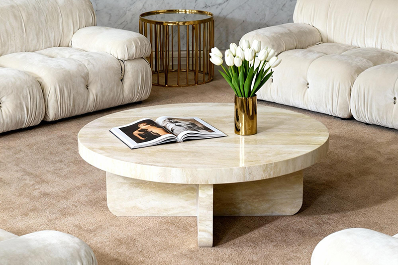 Round Light Brown Marble Coffee Table