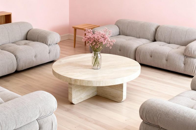 Round Light Brown Marble Coffee Table