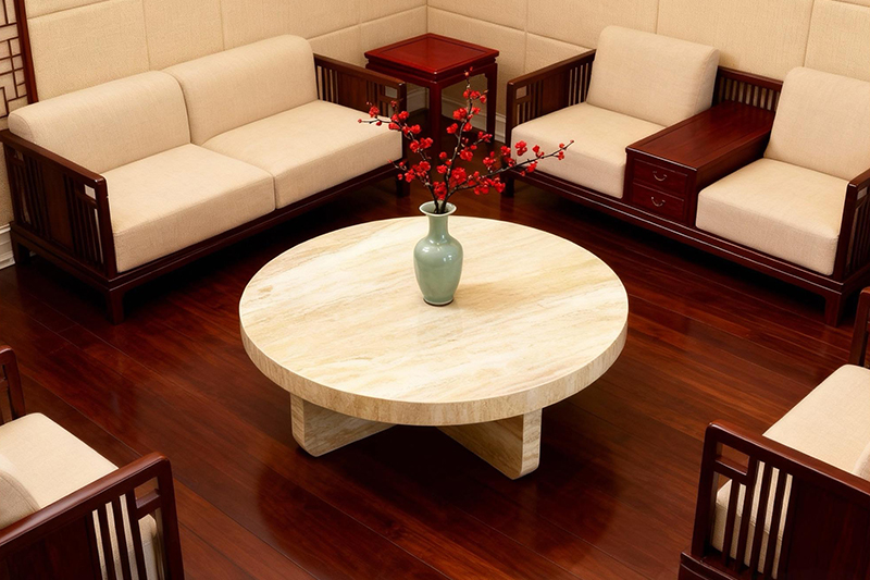 Round Light Brown Marble Coffee Table