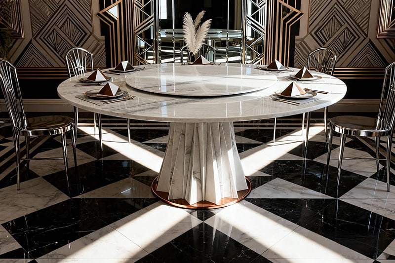 Carrara White Crinkled Moire Marble Table