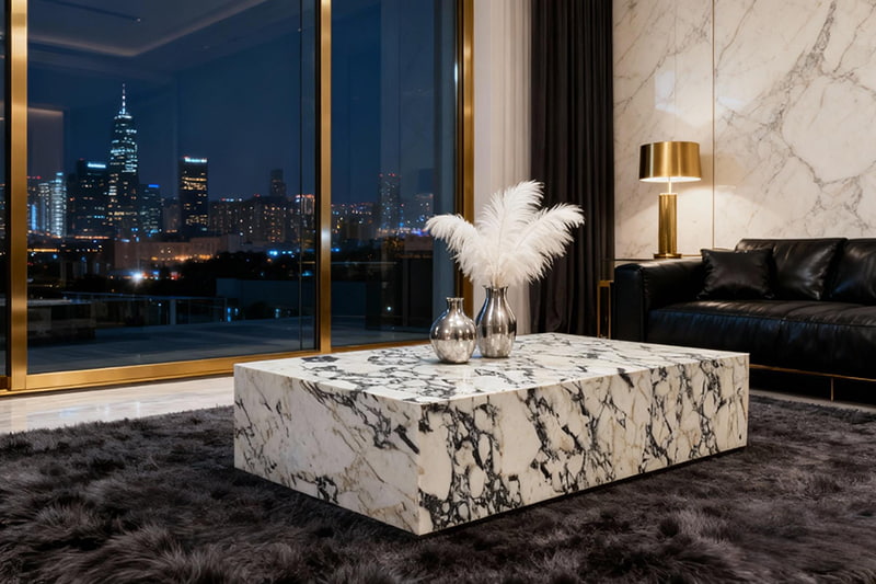 Cloud Pattern Square Box Marble Coffee Table