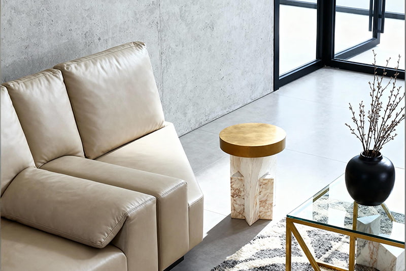 Copper-Top Geometric Marble Corner Table