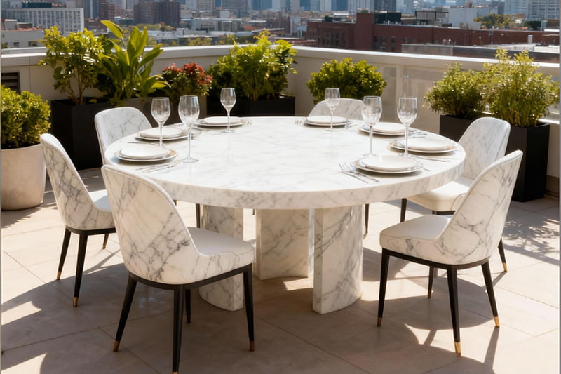 Fish Belly White Three-Column Open Rhyme Marble Table