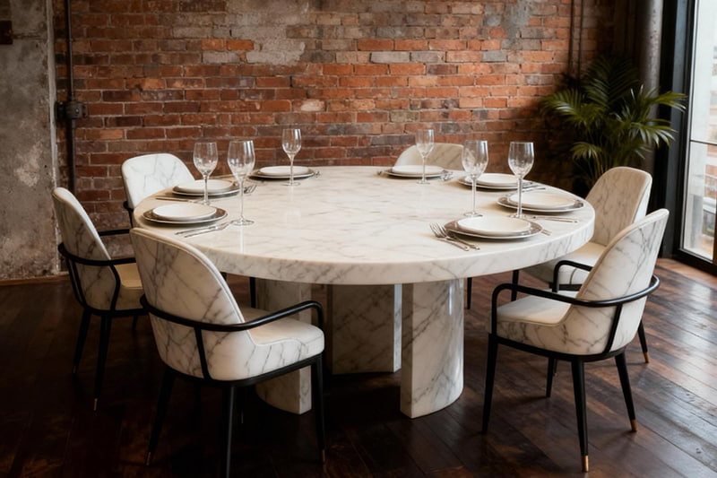 Fish Belly White Three-Column Open Rhyme Marble Table