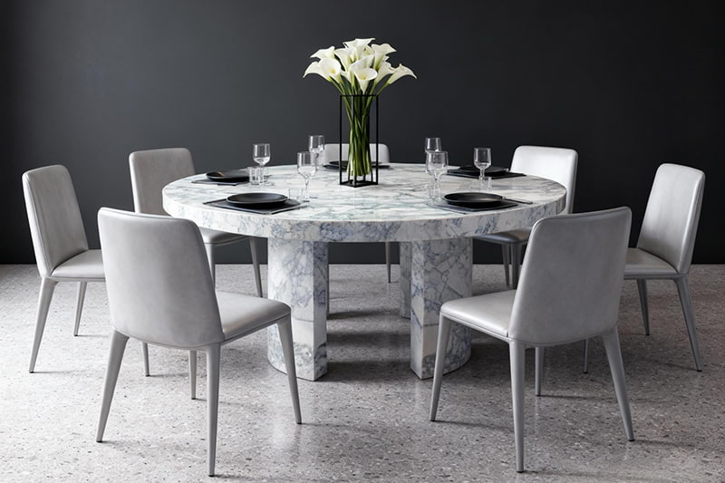 Fish Belly White Three-Column Open Rhyme Marble Table