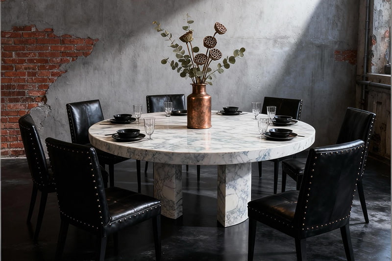 Fish Belly White Three-Column Open Rhyme Marble Table