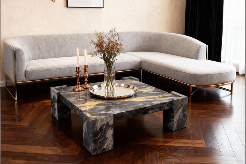 Gray Square Marble Coffee Table