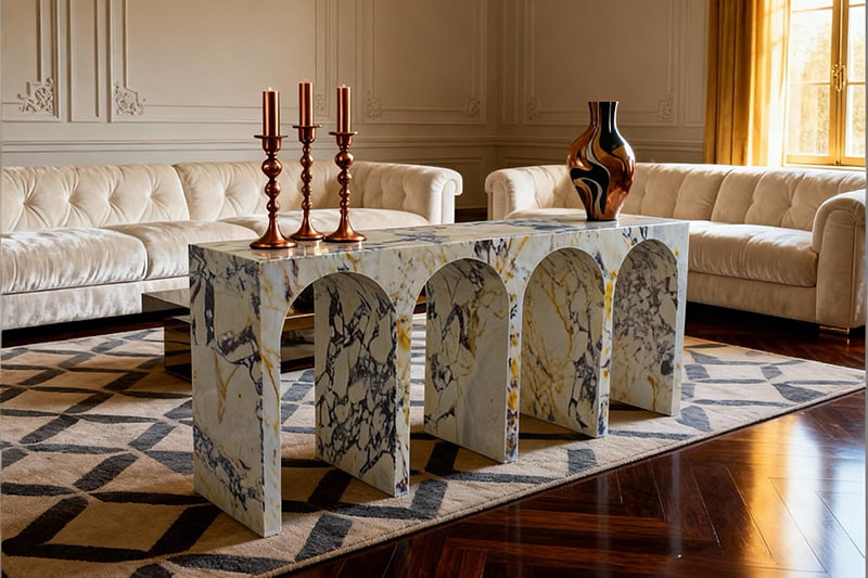 Light - Colored Four - Arch Marble Side Table