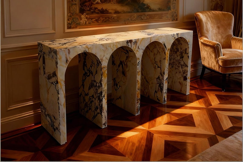 Light - Colored Four - Arch Marble Side Table