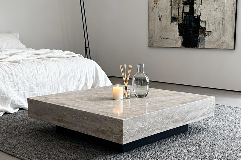 Light Gray Square Marble Coffee Table