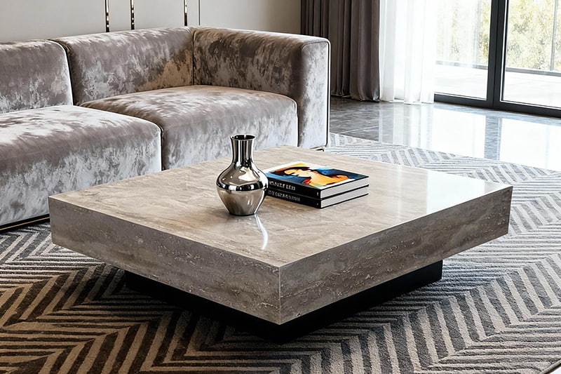 Light Gray Square Marble Coffee Table