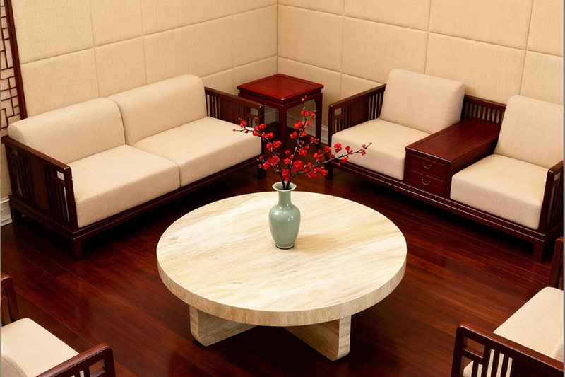 Round Light Brown Marble Coffee Table