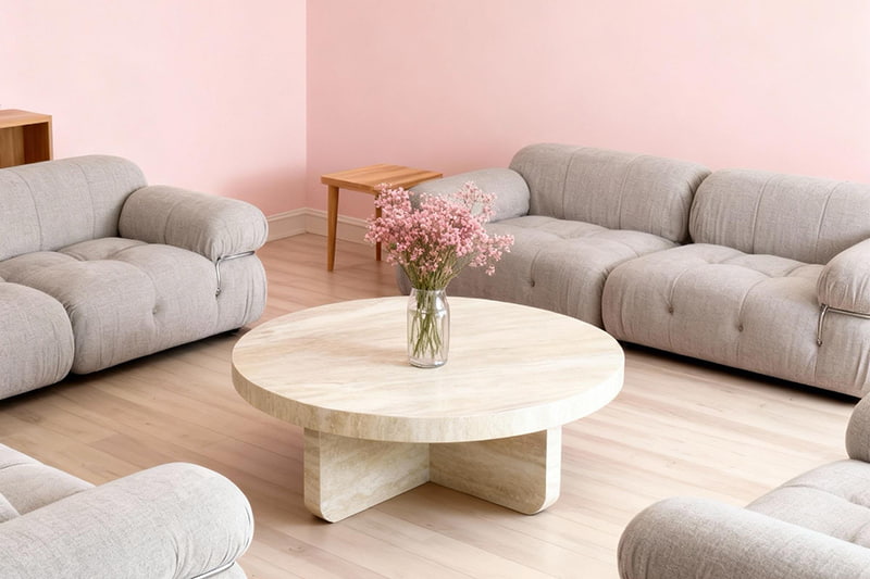 Round Light Brown Marble Coffee Table
