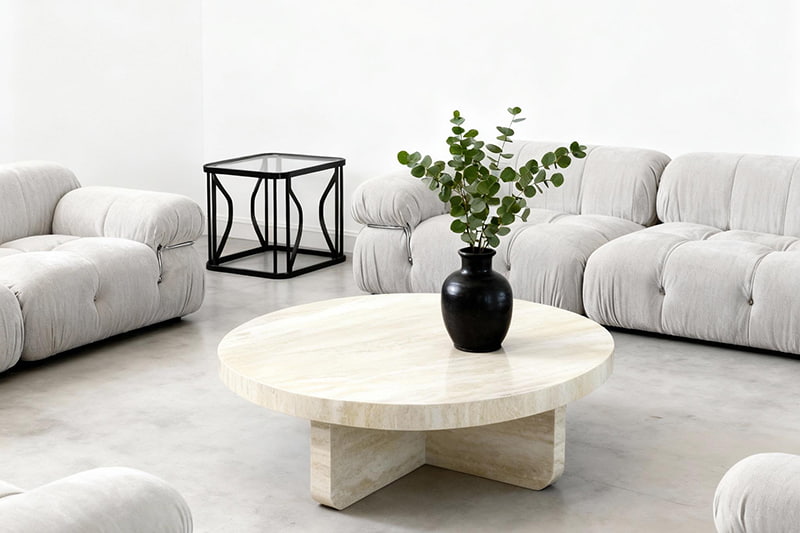 Round Light Brown Marble Coffee Table
