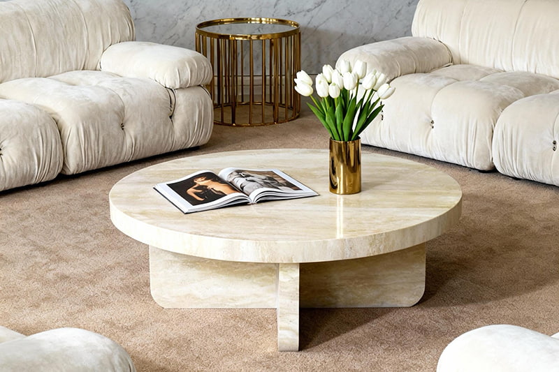 Round Light Brown Marble Coffee Table