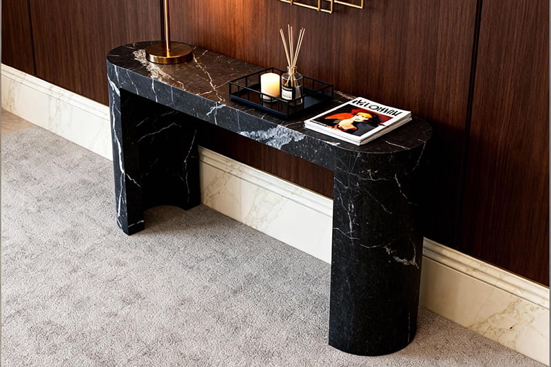 Two Round Legs Long Marble Side Table