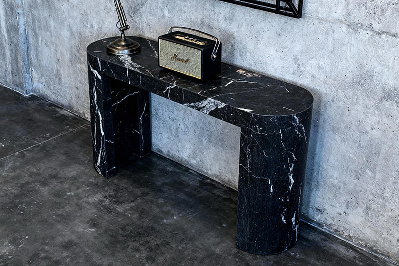 Two Round Legs Long Marble Side Table