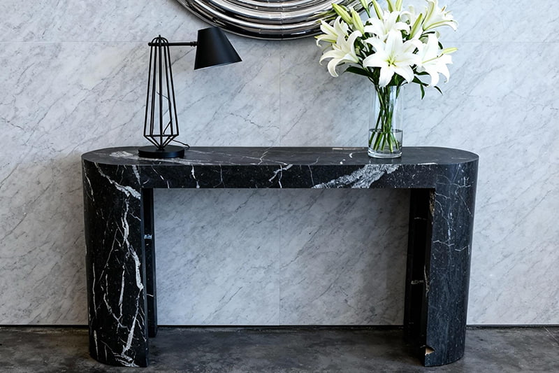 Two Round Legs Long Marble Side Table