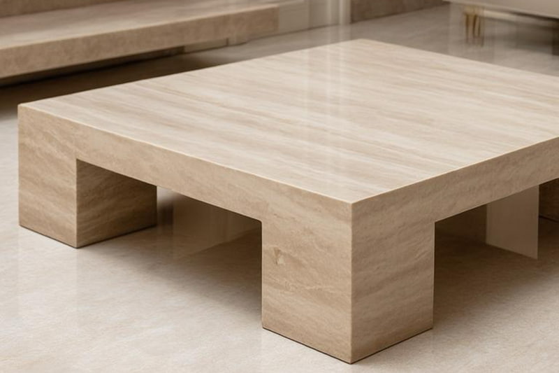 Warm Brown Solid Frame Marble Coffee Table