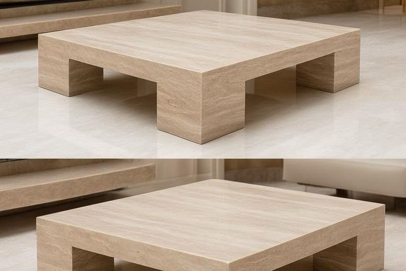 Warm Brown Solid Frame Marble Coffee Table